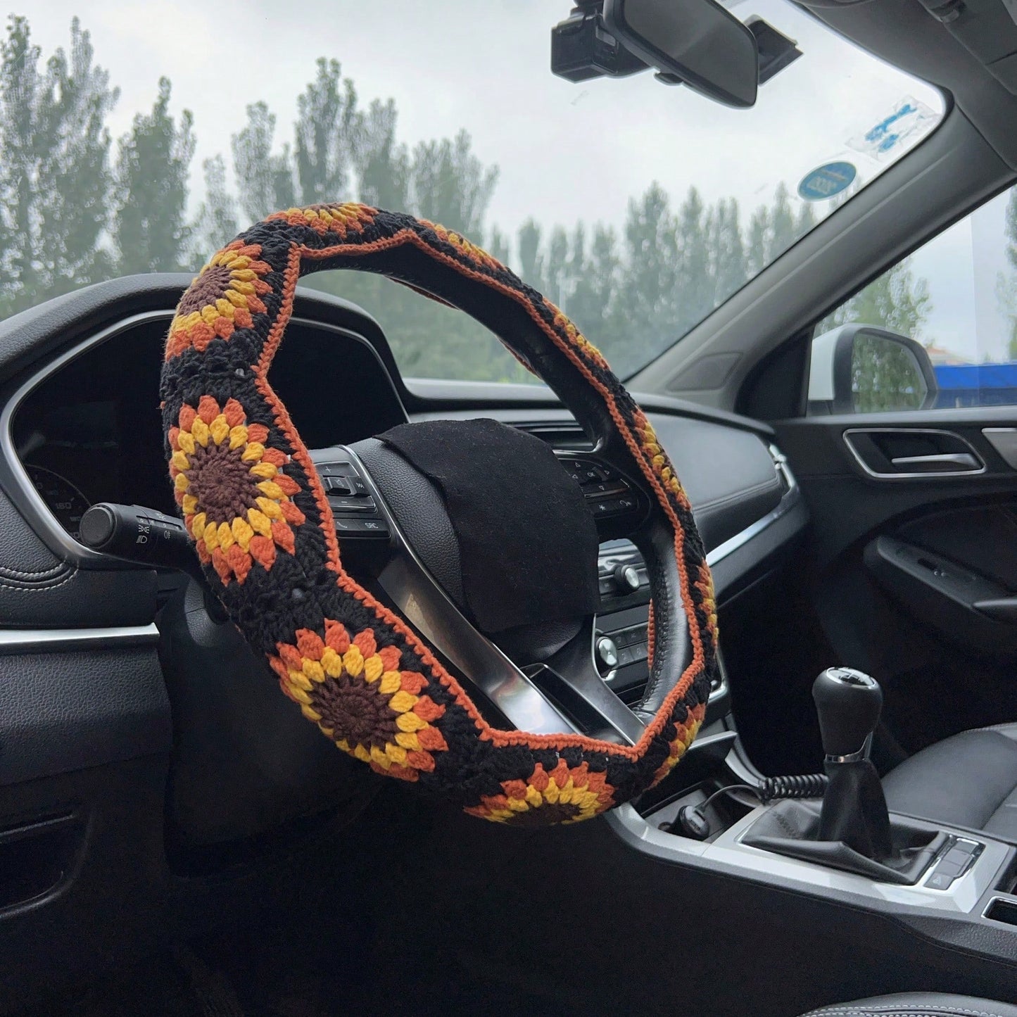 Handmade Crochet Vintage Sunflower Steering Wheel Covers Universal 14-15 Inch For Women And Men