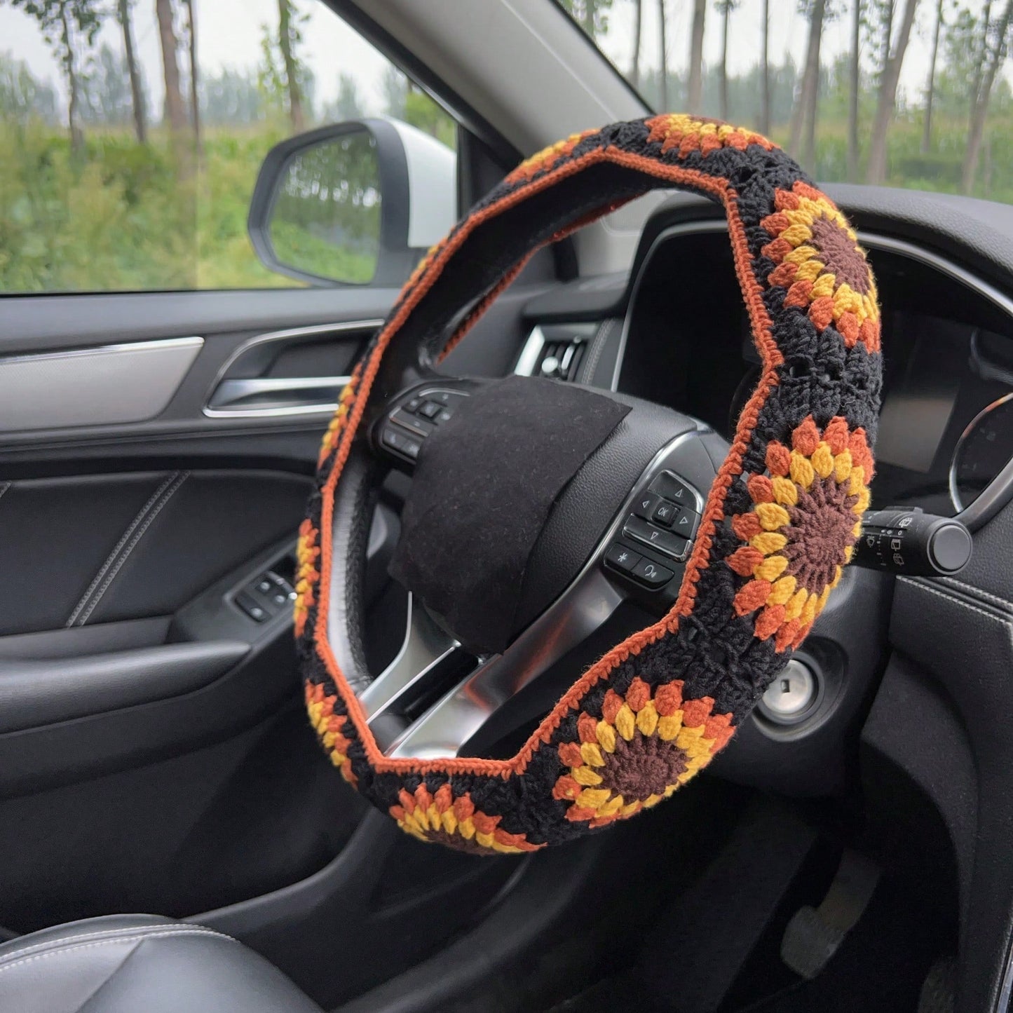 Handmade Crochet Vintage Sunflower Steering Wheel Covers Universal 14-15 Inch For Women And Men