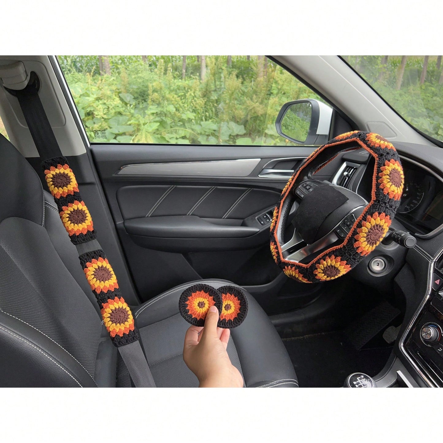 Handmade Crochet Vintage Sunflower Steering Wheel Covers Universal 14-15 Inch For Women And Men