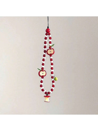 Handmade Half Apple Shaped Mobile Phone Lanyard Keychain Beaded Strap Cute Camera Pendant, Fresh Design Gifts For Mother, Family, Friends, Birthday, Holiday Phone Charm, Phone Chain