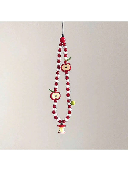 Handmade Half Apple Shaped Mobile Phone Lanyard Keychain Beaded Strap Cute Camera Pendant, Fresh Design Gifts For Mother, Family, Friends, Birthday, Holiday Phone Charm, Phone Chain