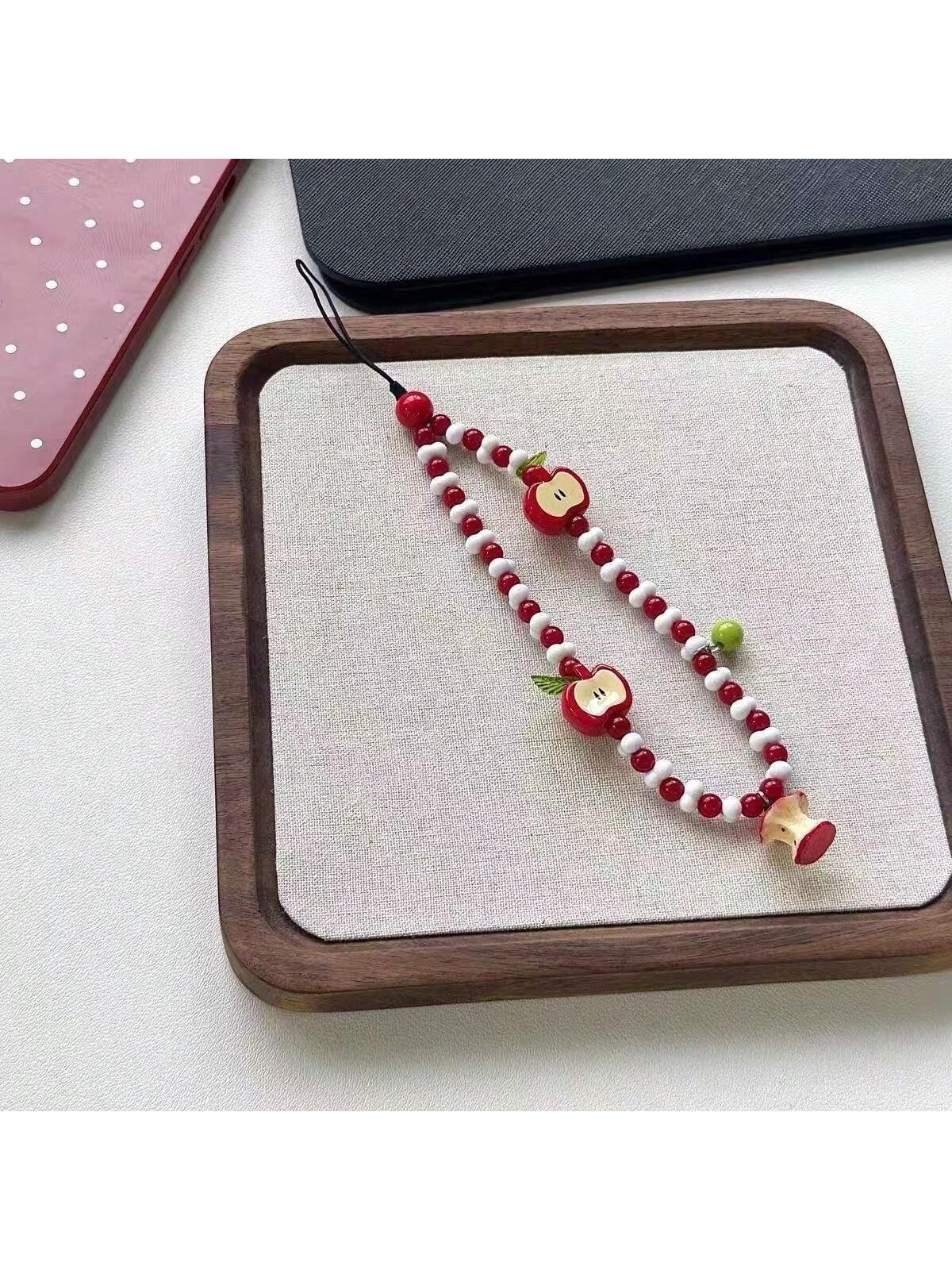 Handmade Half Apple Shaped Mobile Phone Lanyard Keychain Beaded Strap Cute Camera Pendant, Fresh Design Gifts For Mother, Family, Friends, Birthday, Holiday Phone Charm, Phone Chain