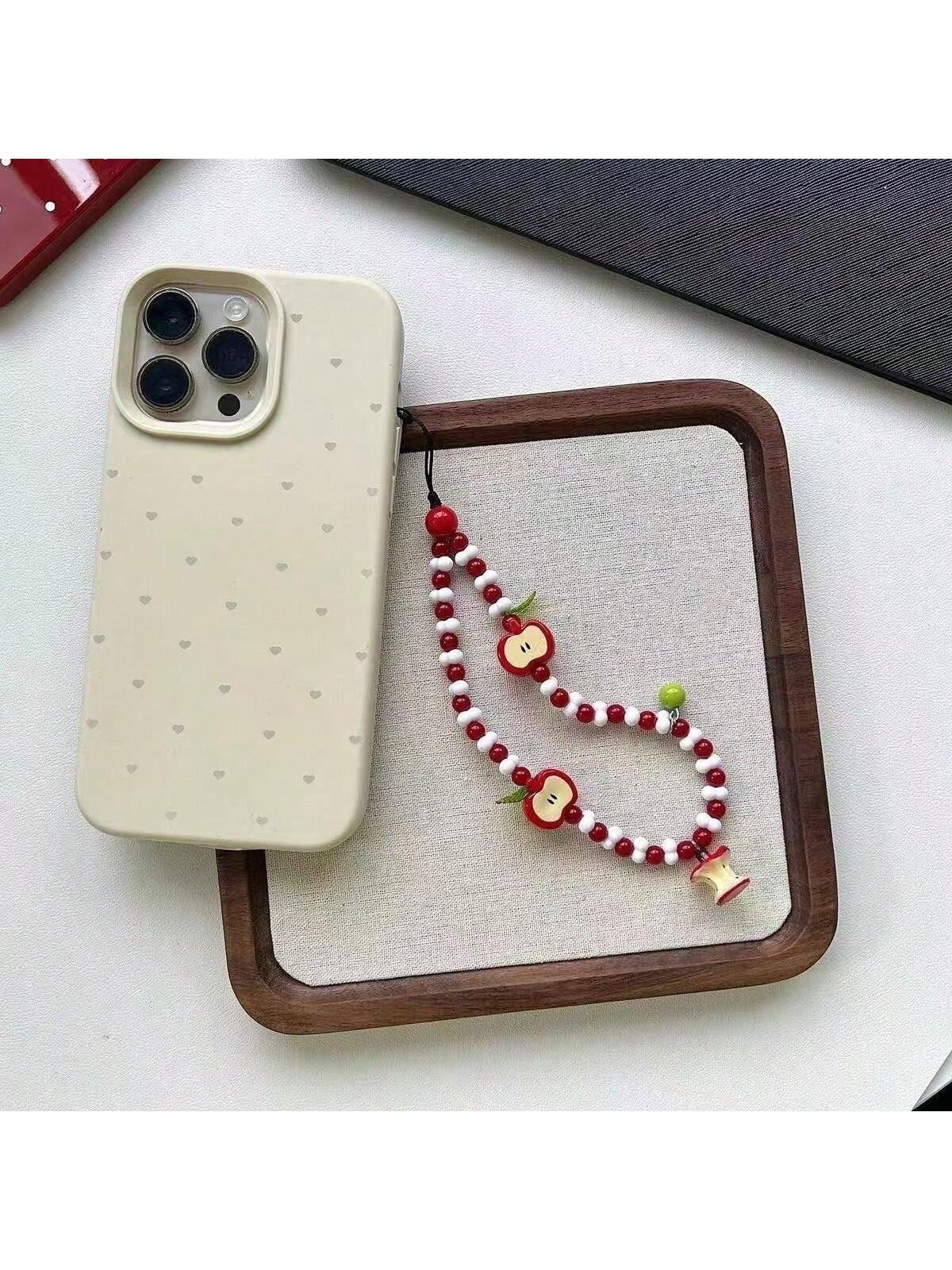 Handmade Half Apple Shaped Mobile Phone Lanyard Keychain Beaded Strap Cute Camera Pendant, Fresh Design Gifts For Mother, Family, Friends, Birthday, Holiday Phone Charm, Phone Chain