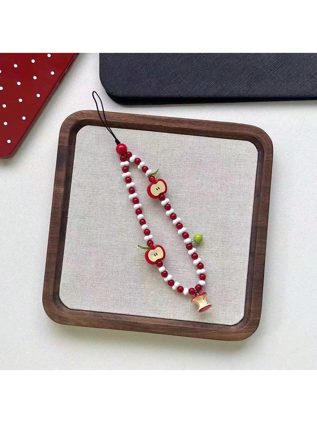Handmade Half Apple Shaped Mobile Phone Lanyard Keychain Beaded Strap Cute Camera Pendant, Fresh Design Gifts For Mother, Family, Friends, Birthday, Holiday Phone Charm, Phone Chain