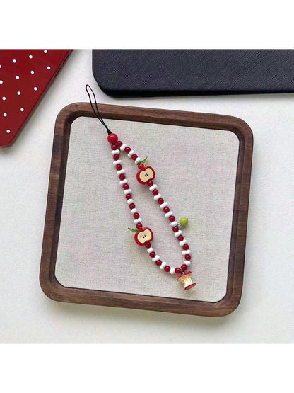 Handmade Half Apple Shaped Mobile Phone Lanyard Keychain Beaded Strap Cute Camera Pendant, Fresh Design Gifts For Mother, Family, Friends, Birthday, Holiday Phone Charm, Phone Chain