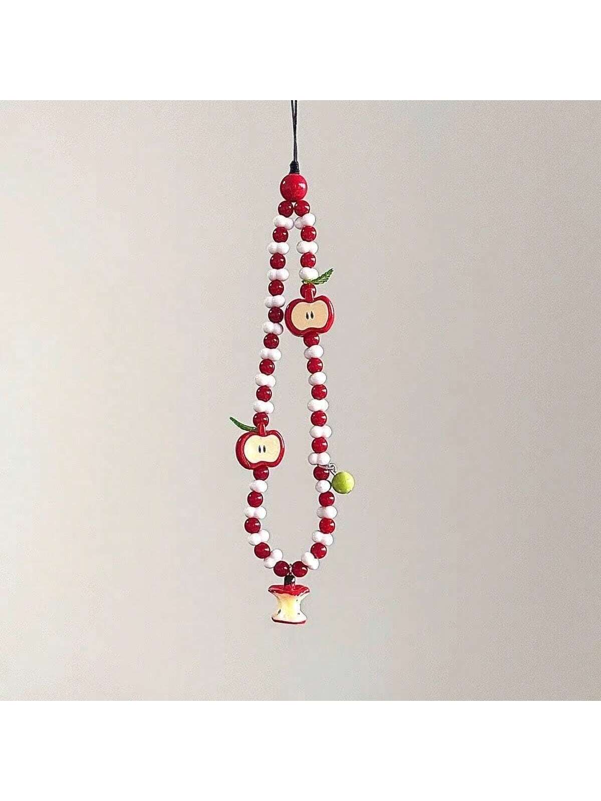 Handmade Half Apple Shaped Mobile Phone Lanyard Keychain Beaded Strap Cute Camera Pendant, Fresh Design Gifts For Mother, Family, Friends, Birthday, Holiday Phone Charm, Phone Chain