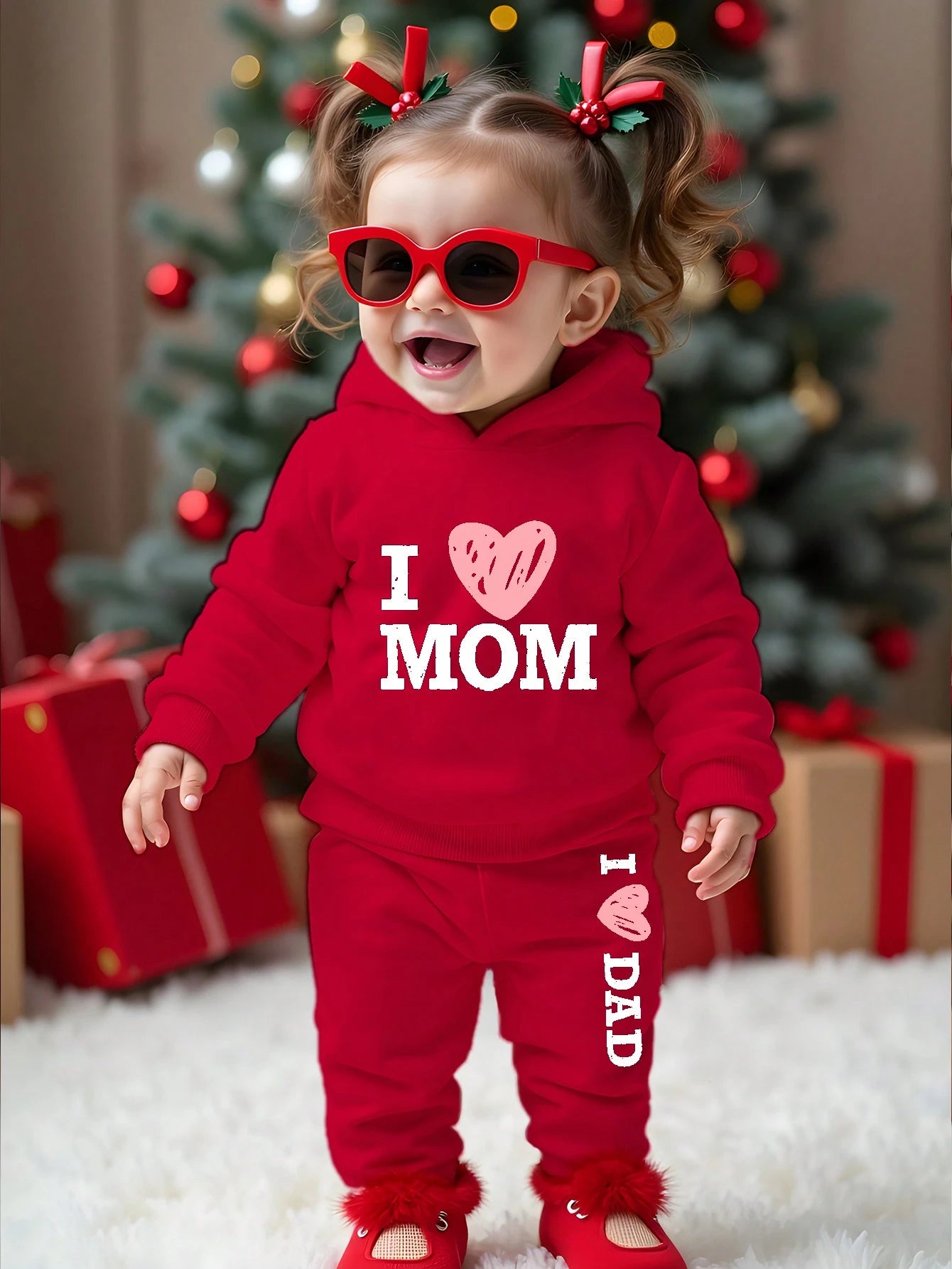 Happikins Baby Girl Knitted Soft Hooded Casual Loose Long Sleeve Thick Sweatshirt And Pants Set, Suitable For Autumn And Winter