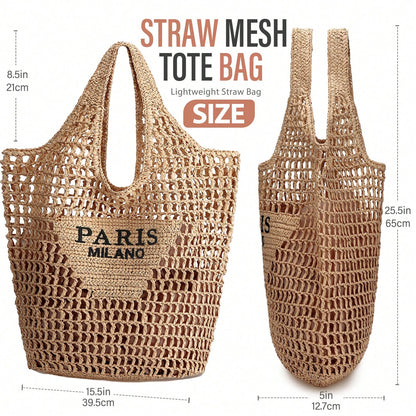 Hatisan Straw Beach Bag For Women Summer Woven Beach Tote Bag Shoulder Handbags Boho Bag