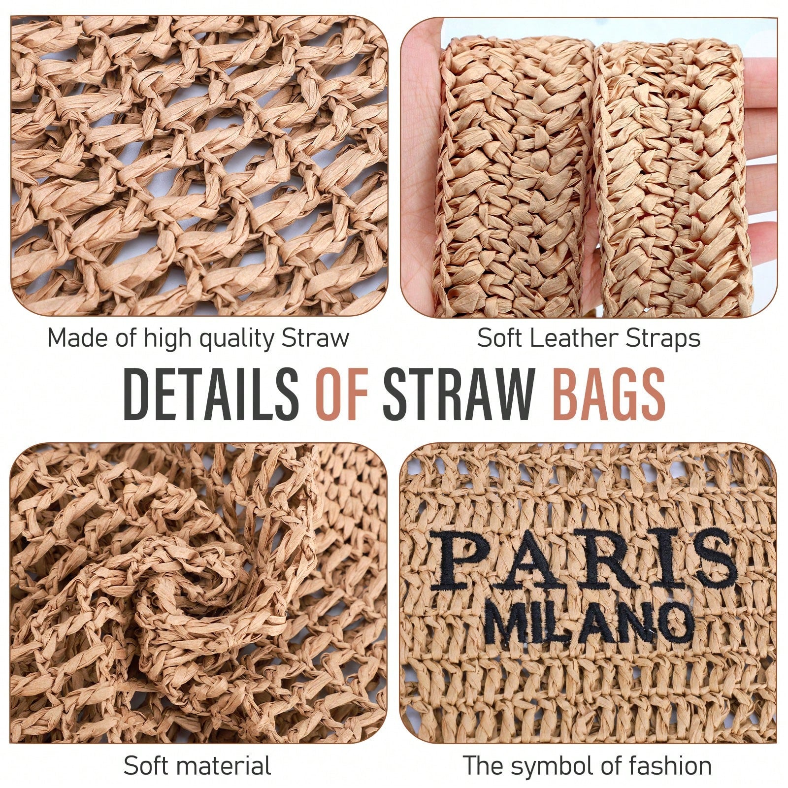 Hatisan Straw Beach Bag For Women Summer Woven Beach Tote Bag Shoulder Handbags Boho Bag