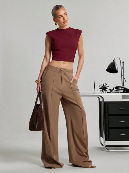 Hauture Women's Off-White Summer Elegant Party Night Stand Collar Backless Sleeveless Top,Gold Metal Closure Old Money Business Office Chic Desk To Dinner