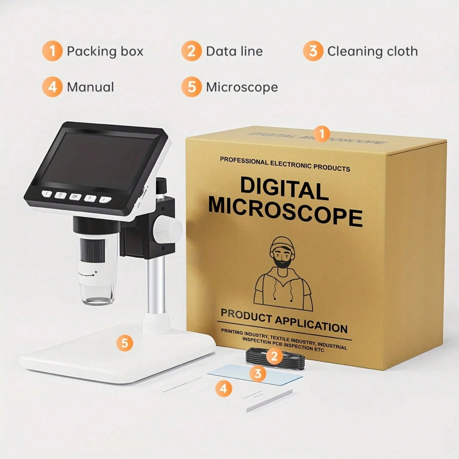 HD Digital Microscope With 8 LED, 1080P 1000X Magnification, 4.3" IPS Screen, 5H Battery Life, 2MP Imaging, USB & PC Compatible For Personal Computer, Biological & Electron Microscopy