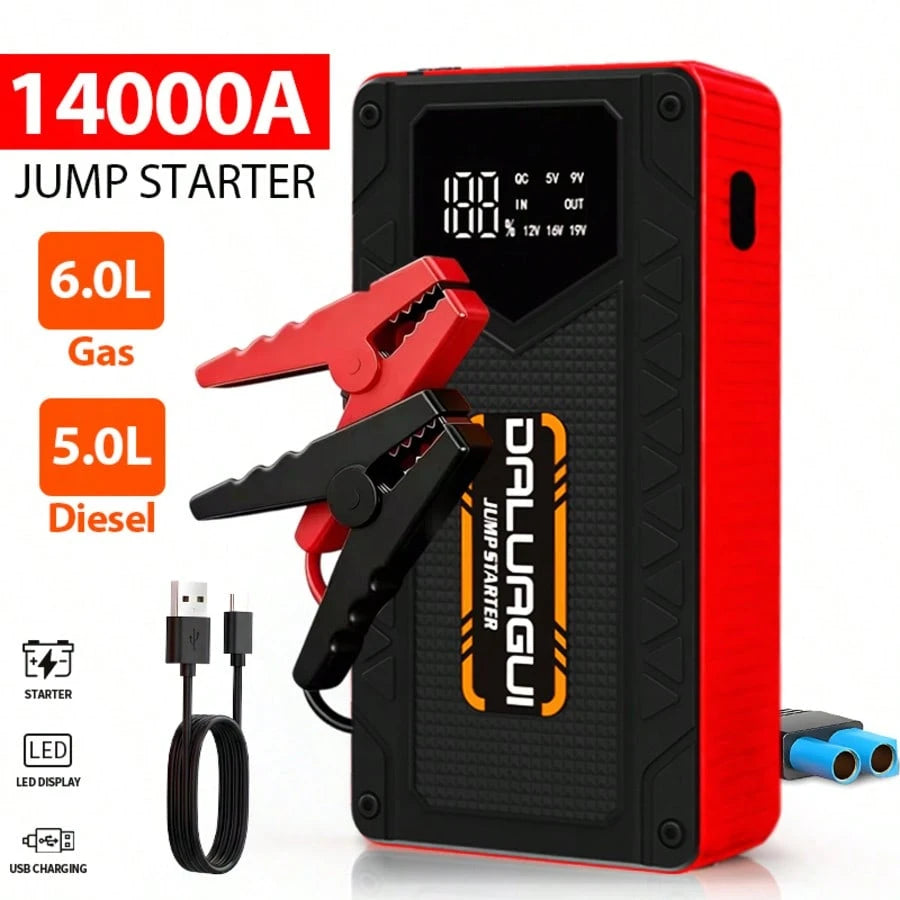 Heavy Duty 12000A Car Starter Power Pack, Portable 12V Jump Starter With LED Flashlight And Smart Safety Jumper Cables For Gas And Engines, Ideal For Sedans SUVs Pickup Trucks And Motorcycles, Christ