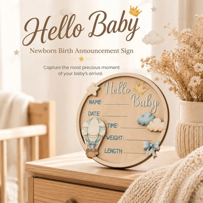 Hello World Wooden Baby Birth Announcement Newborn Sign For Hospital, Name Date Time Weight Length Board, Baby Nursery Photo Prop