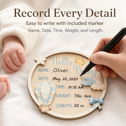 Hello World Wooden Baby Birth Announcement Newborn Sign For Hospital, Name Date Time Weight Length Board, Baby Nursery Photo Prop
