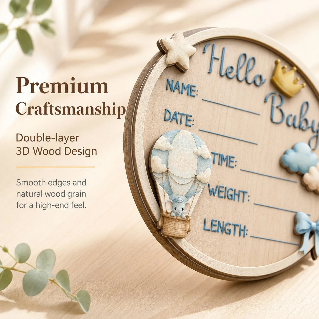 Hello World Wooden Baby Birth Announcement Newborn Sign For Hospital, Name Date Time Weight Length Board, Baby Nursery Photo Prop