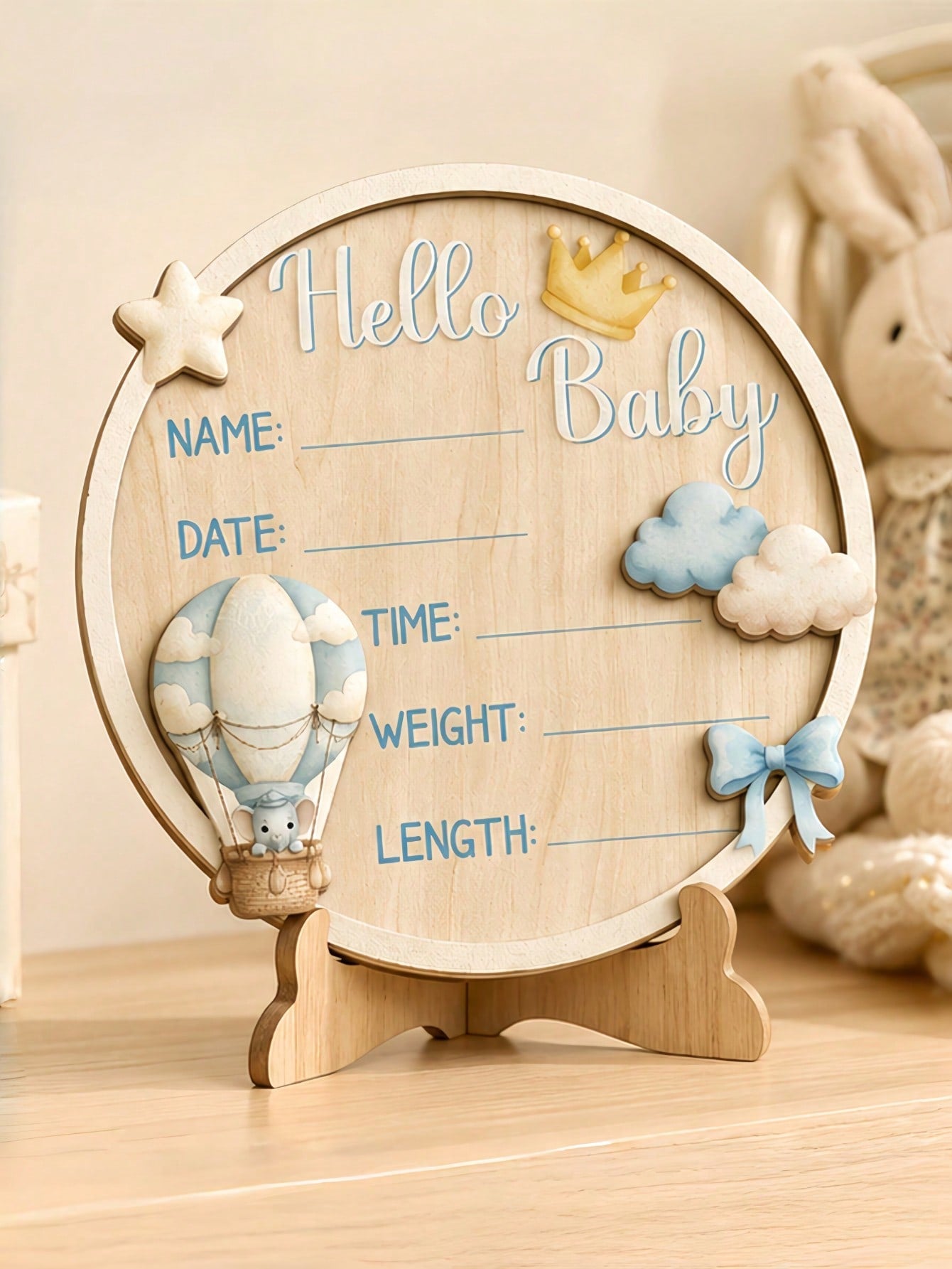 Hello World Wooden Baby Birth Announcement Newborn Sign For Hospital, Name Date Time Weight Length Board, Baby Nursery Photo Prop