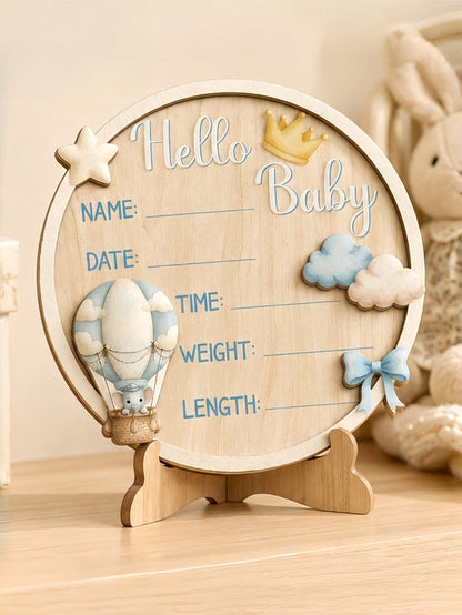 Hello World Wooden Baby Birth Announcement Newborn Sign For Hospital, Name Date Time Weight Length Board, Baby Nursery Photo Prop