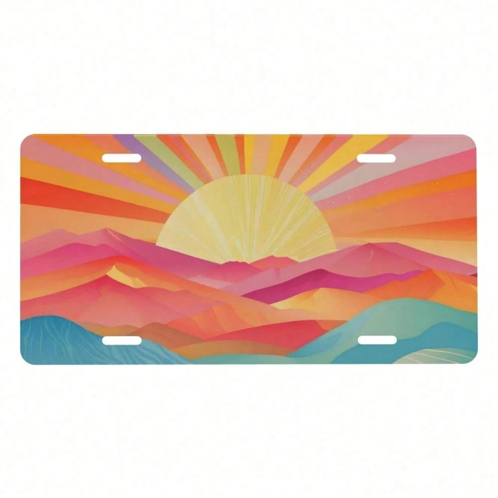 Hello Young Boho Sunset Novelty License Plate 6x12 Inch, Aluminum Metal Car Tag With Colorful Desert Sky Design, Decorative Front Vanity Plate With 4 Holes For Truck SUV, Unique Gift For Women Men Aut