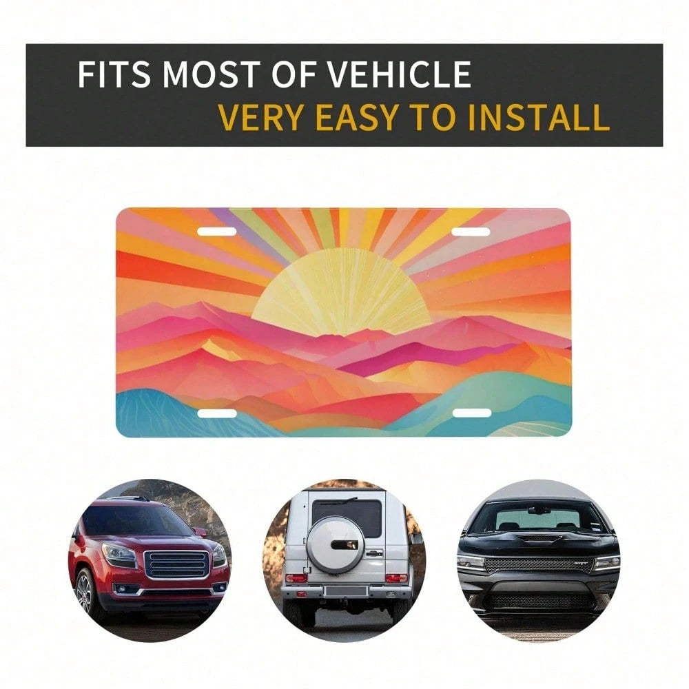 Hello Young Boho Sunset Novelty License Plate 6x12 Inch, Aluminum Metal Car Tag With Colorful Desert Sky Design, Decorative Front Vanity Plate With 4 Holes For Truck SUV, Unique Gift For Women Men Aut