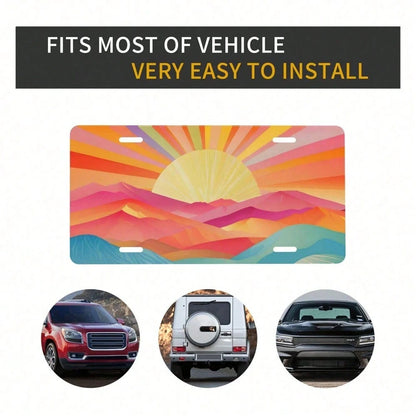 Hello Young Boho Sunset Novelty License Plate 6x12 Inch, Aluminum Metal Car Tag With Colorful Desert Sky Design, Decorative Front Vanity Plate With 4 Holes For Truck SUV, Unique Gift For Women Men Aut