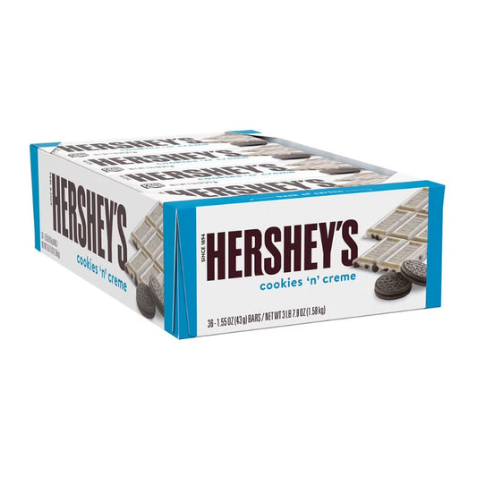 HERSHEY'S Cookies 'n' Creme Candy Bars 1.55oz 36 Pack – Full Size White Chocolate Cookie Crunch Treats