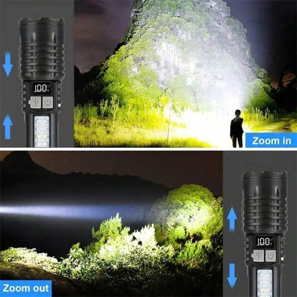 High Power LED Flashlight Portable Zoom Torch Type-C Rechargeable Waterproof Light With COB Side Lamp For Outdoor Camping Hiking