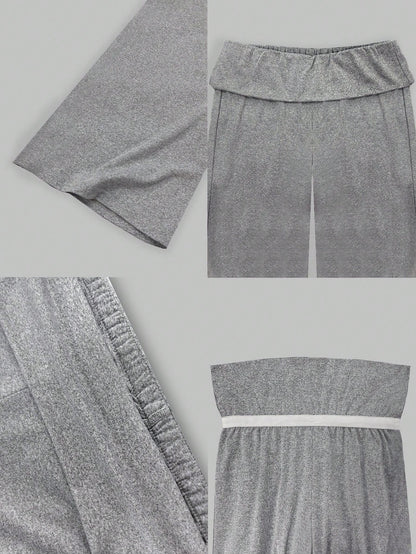 High Waist Wide Leg Cropped Pants, Women Low Rise Stretch Loose Wide Leg Sweatpants, Elegant Solid Slim Wide Leg Pants For Commute & Sports