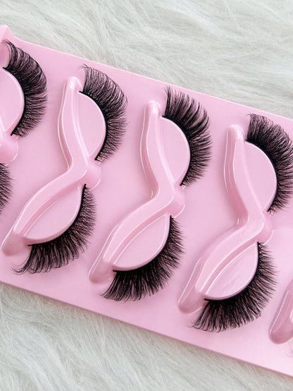 Hinarin 5 Pairs Cat Eye False Eyelashes, 3D Effect, Short Length, Natural Look, Slender D-Curl Faux Mink Eyelashes, Elongated Eye Tail, Dense Fox Eye False Eyelashes, Strip False Eyelashes, Eyelashes