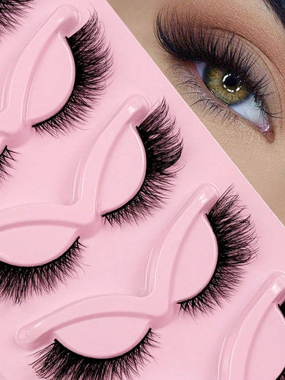 Hinarin 5 Pairs Cat Eye False Eyelashes, 3D Effect, Short Length, Natural Look, Slender D-Curl Faux Mink Eyelashes, Elongated Eye Tail, Dense Fox Eye False Eyelashes, Strip False Eyelashes, Eyelashes