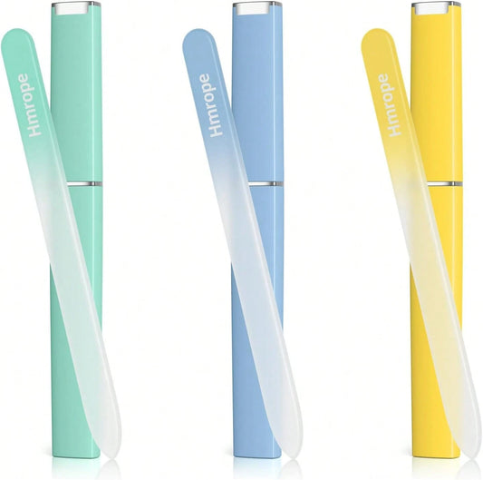 Hmrope 3 Pack Crystal Glass Nail File With Case, Professional Nano Glass Nail Files For Natural Nails, Etched Nail Filer Double-Sided Fingernail Files Ideal Manicure Salon Nail Care For Women Men