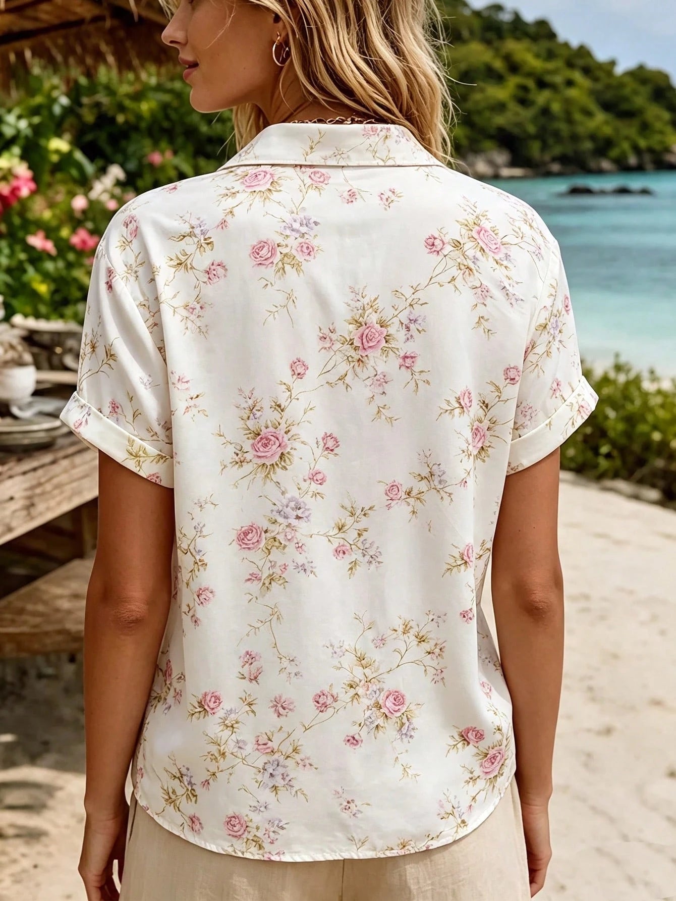 Holidaya Women's New Summer Floral Print Collared Short Sleeve Shirt, Retro Chic, French Elegant Versatile For Commute And Vacation