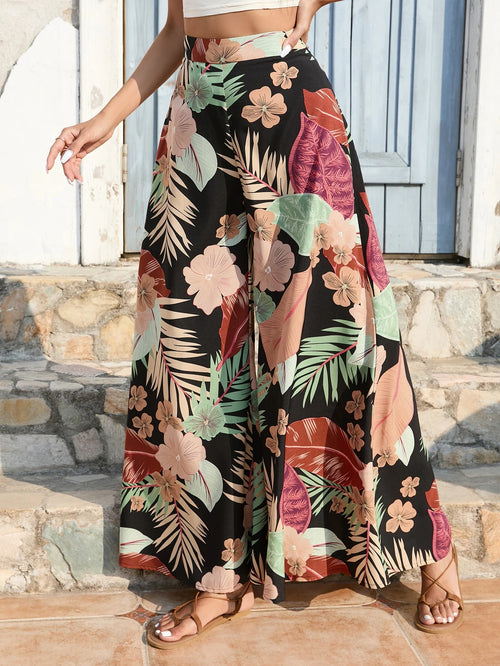 Hotletica Tropical Print Wide Leg Pants Fall Cloth For Women
