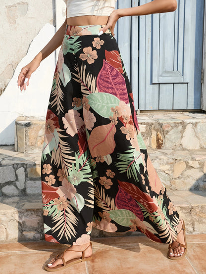 Hotletica Tropical Print Wide Leg Pants Fall Cloth For Women