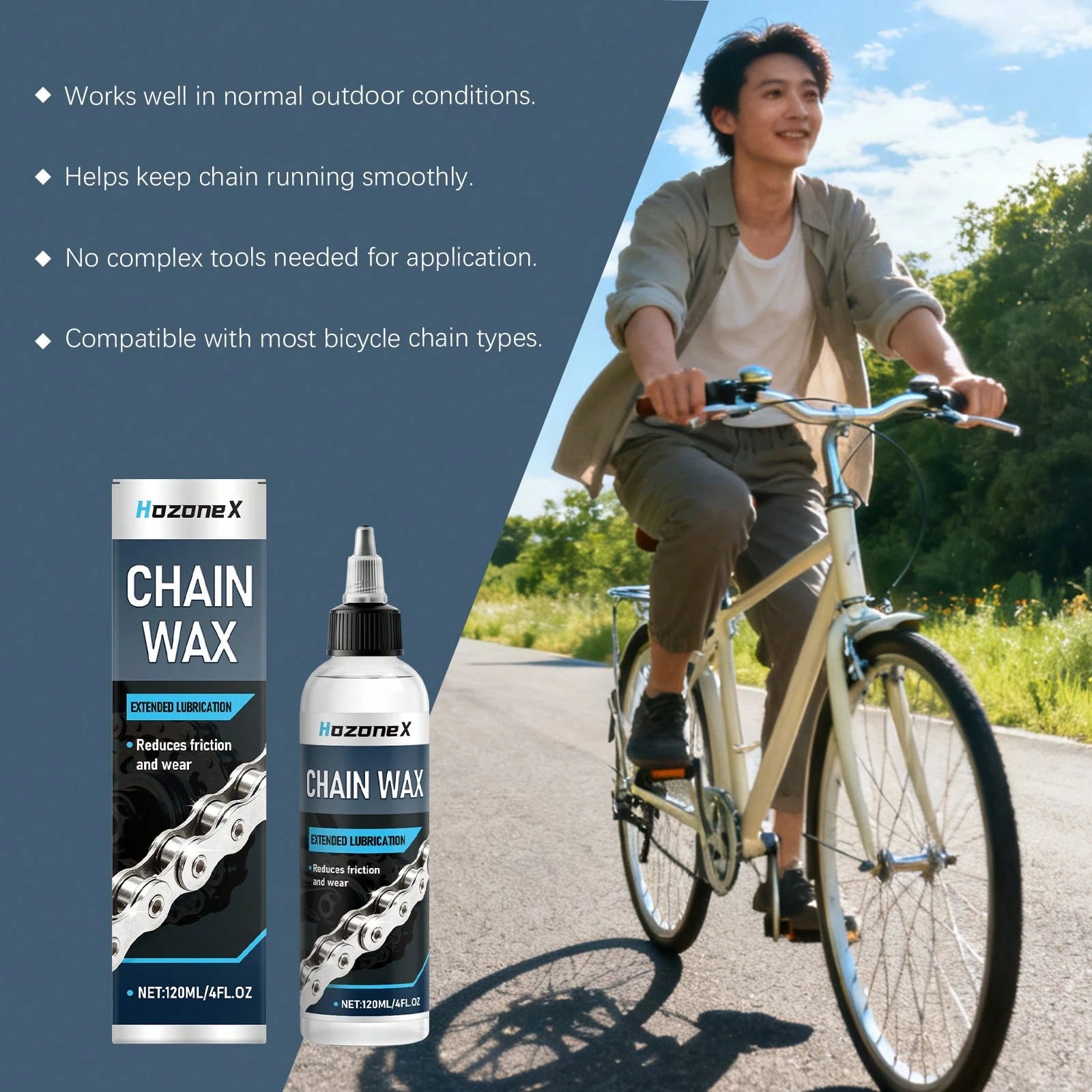 HOZONEX 120ml Bike Chain Lubricant- Long-Lasting Anti-Friction & Wear Reduction Formula For Mountain Bike, Road Bike, Bicycle Chain, Outdoor Cycling Daily Use,Gifts For Men And Women Suitable For Fat