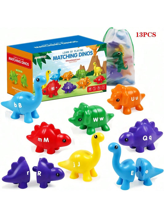 HUHUJIA 26 Pcs Alphabet Matching Game- Double-Sided 13 ABC Dinosaur Toys For Preschoolers| Uppercase & Lowercase Learning Toy For Toddlers Boys & Girls,, Christmas, And Day Gift