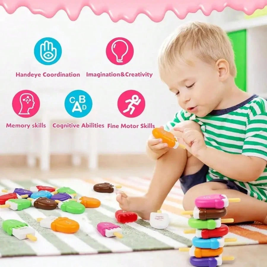 HUHUJIA Ice Cream Pre-School Learning Set- Counting, Color Classification, Stacking Toys| Letters And ABC Learning In Capital And Small Cases, The Ideal Gift For Children
