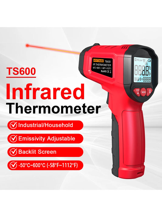 HYTAIS TS600 Digital Thermometer, Non-Contact Temperature Sensor, Non Contact IR Gun Emissivity Adjustable-50~600°C Handheld Temp Measure For Cooking Pizza Oven Industrial Outdoor