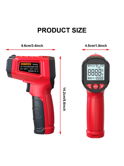 HYTAIS TS600 Digital Thermometer, Non-Contact Temperature Sensor, Non Contact IR Gun Emissivity Adjustable-50~600°C Handheld Temp Measure For Cooking Pizza Oven Industrial Outdoor