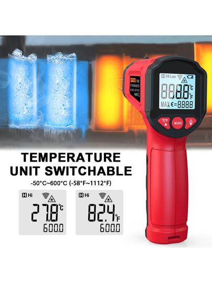 HYTAIS TS600 Digital Thermometer, Non-Contact Temperature Sensor, Non Contact IR Gun Emissivity Adjustable-50~600°C Handheld Temp Measure For Cooking Pizza Oven Industrial Outdoor