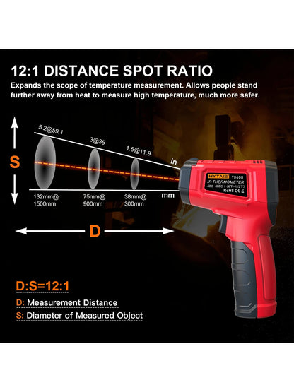 HYTAIS TS600 Digital Thermometer, Non-Contact Temperature Sensor, Non Contact IR Gun Emissivity Adjustable-50~600°C Handheld Temp Measure For Cooking Pizza Oven Industrial Outdoor