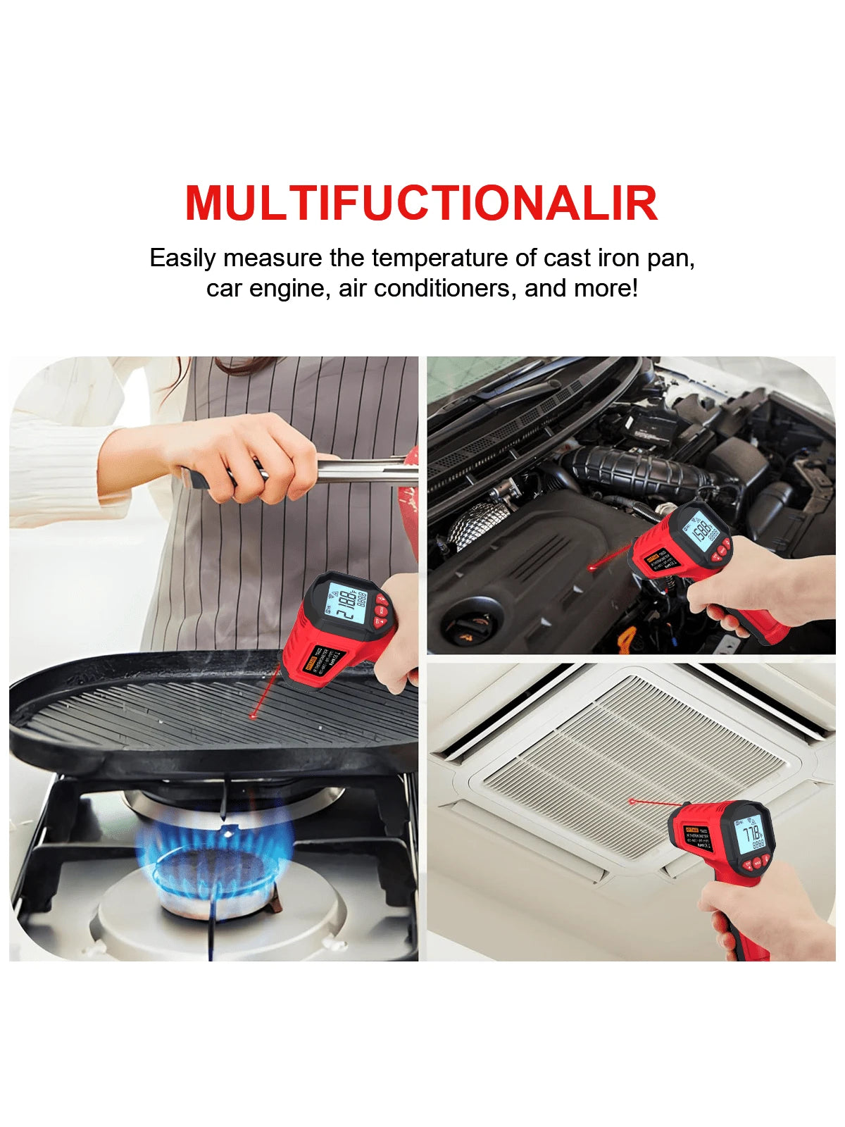 HYTAIS TS600 Digital Thermometer, Non-Contact Temperature Sensor, Non Contact IR Gun Emissivity Adjustable-50~600°C Handheld Temp Measure For Cooking Pizza Oven Industrial Outdoor