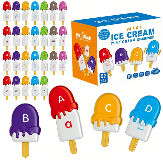 Ice Cream Alphabet Matching Game, ABC Letter Color Sorting Educational Montessori Toy, Fine Motor Hand-Eye Coordination Learning Play Set For Preschool Kindergarten Classroom, Perfect Gift For Birthda