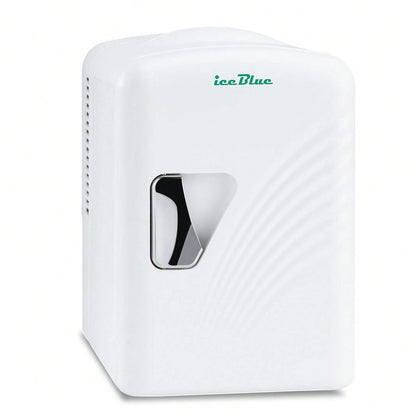 iceBlue 4L Deluxe Portable Mini Fridge- Skincare Fridge With Heating And Refrigeration Functions That Can Hold Up To Six 12-Ounce Cans, Available In Pink And White.