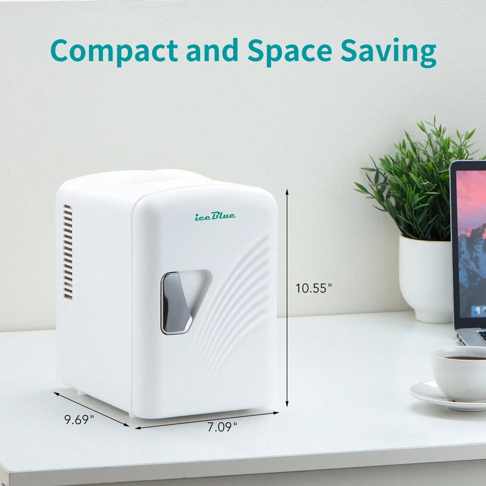 iceBlue 4L Deluxe Portable Mini Fridge- Skincare Fridge With Heating And Refrigeration Functions That Can Hold Up To Six 12-Ounce Cans, Available In Pink And White.