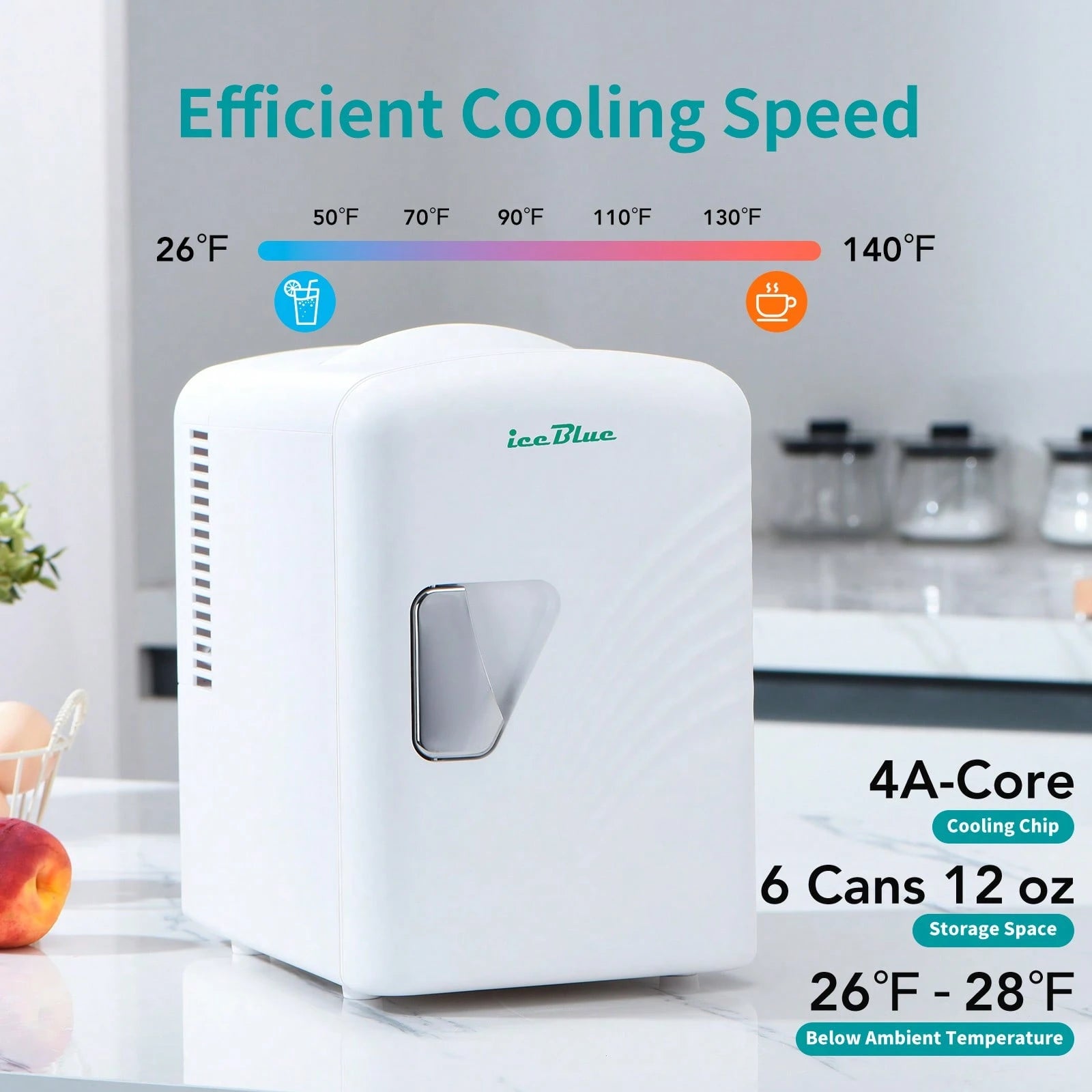 iceBlue 4L Deluxe Portable Mini Fridge- Skincare Fridge With Heating And Refrigeration Functions That Can Hold Up To Six 12-Ounce Cans, Available In Pink And White.