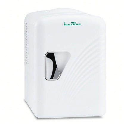 iceBlue 4L Deluxe Portable Mini Fridge- Skincare Fridge With Heating And Refrigeration Functions That Can Hold Up To Six 12-Ounce Cans, Available In Pink And White.