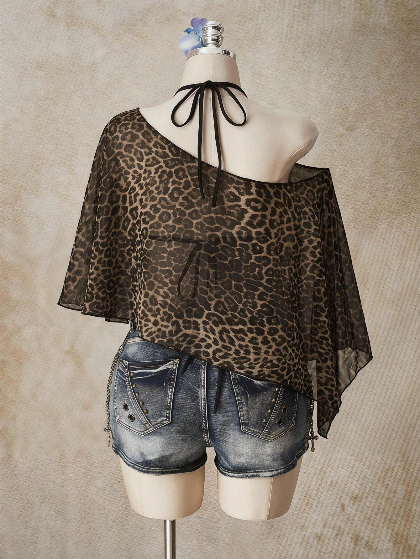 ICON Casual Romantic Floral Print Plus Size Mesh Brown Top For Women