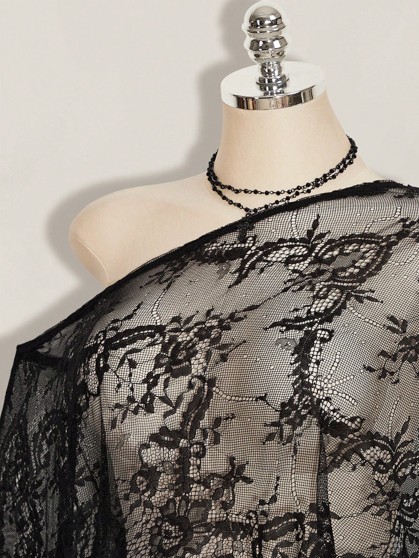 ICON Plus Size Women's Black Summer Elegant Sexy Formal Evening Night Out Club Retro Gothic Y2K Lace Off-Shoulder Asymmetric Hem Loose Semi-Sheer Top