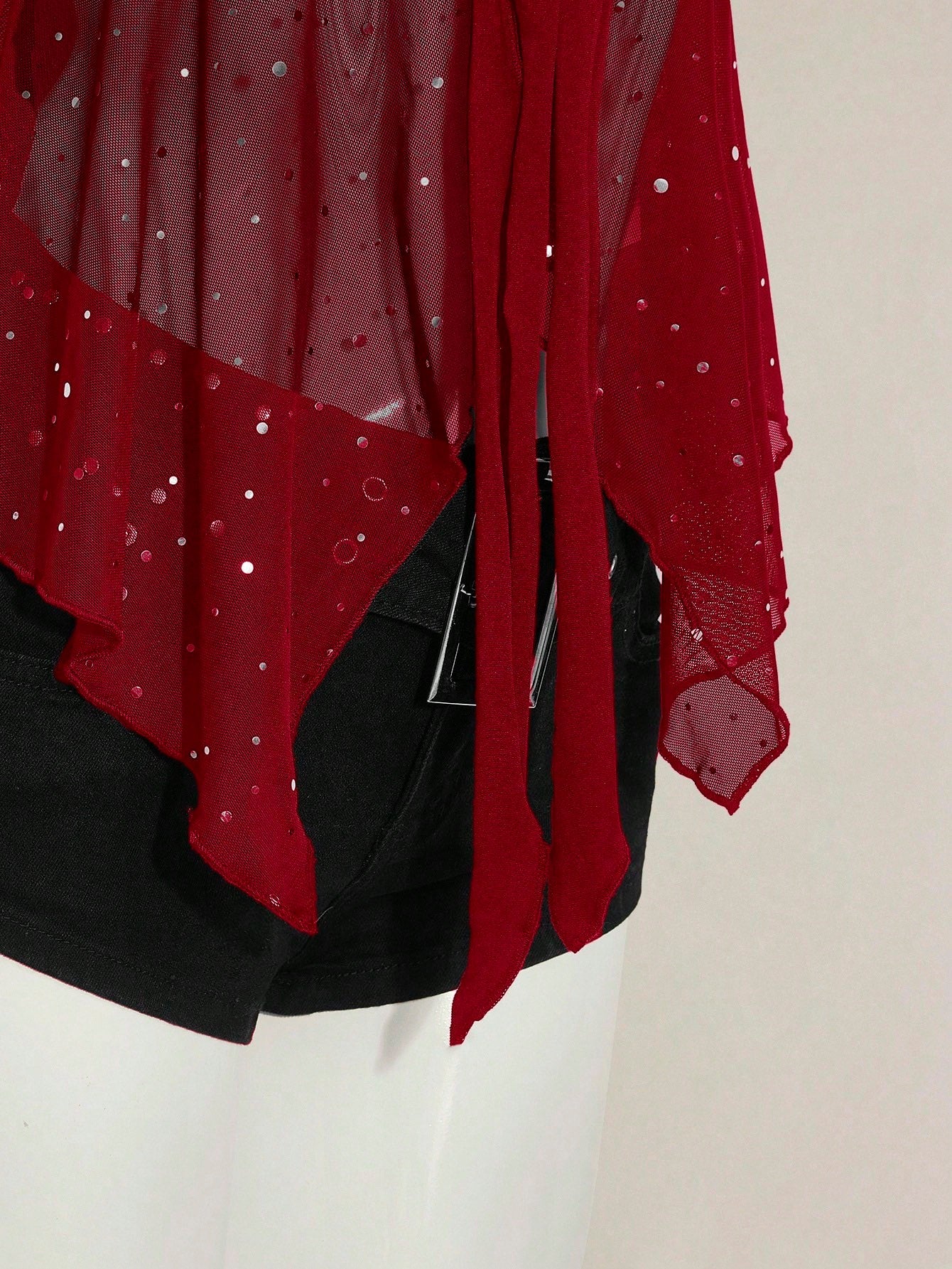 ICON Shiny Fabric Asymmetrical Mesh Hem Women Tank Top,Red Top,Christmas,Red Tops For Women