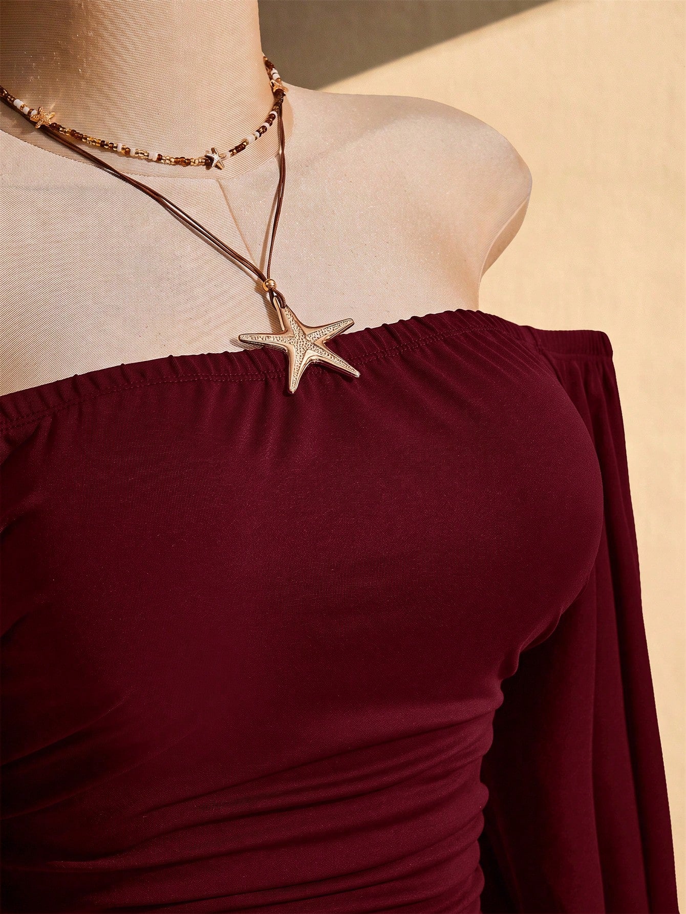 ICON Women's Plus Size Off-Shoulder Solid Color Bell Sleeve Fashion Top